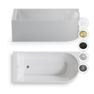 Wanna wolnostojąca przyścienna NAROŻNA PORTO LEWA 160 x 75 cm biała system przelewowy