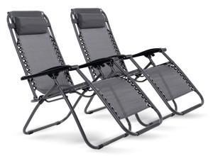 Komplet  2szt Leżak Plażowy Ogrodowy Składany Zero Gravity Antracyt