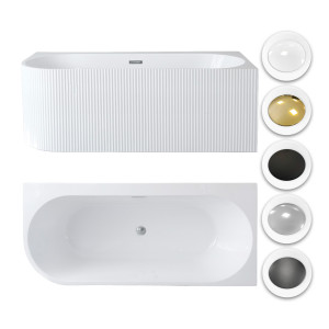 Wanna wolnostojąca przyścienna NAROŻNA PULA PRAWA Prążkowana 160 x 75 x 58 cm biała system przelewowy