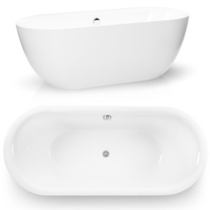 Wanna Wolnostojąca 170 X 75 Cm Biała Owalna Akrylowa + Syfon Bari