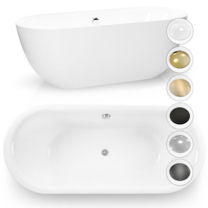 Wanna wolnostojąca 150 x 75 cm biała owalna akrylowa + syfon BARI