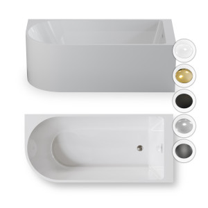 Wanna wolnostojąca przyścienna NAROŻNA PORTO PRAWA 160 x 75 cm biała system przelewowy