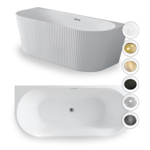 Wanna Pari PLUS 180 x 80 x 58 cm wolnostojąca przyścienna w prążki biała z przelewem