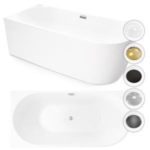 Wanna wolnostojąca przyścienna NAROŻNA PULA LEWA 170 x 80 cm biała system przelewowy