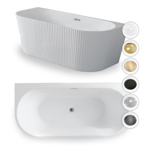 Wanna Pari 160 x 75 x 58 cm wolnostojąca przyścienna w prążki biała z przelewem