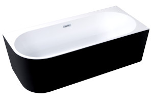 Wanna wolnostojąca przyścienna NAROŻNA PULA Czarna PRAWA 170 x 75 cm biała system przelewowy
