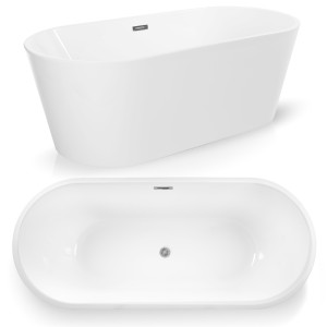 Wanna Wolnostojąca Biała Owalna Akrylowa 170 X 74 Cm + Syfon  Jupiter