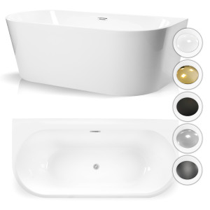 Wanna wolnostojąca przyścienna 180 x 80 cm biała system przelewowy Pari