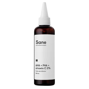 Sane - Face Toner PHA + AHA + Vitamin C 2% Purifying Glow Solution - Gesichtswasser mit Peeling- und Aufhellungseffekt - 100ml