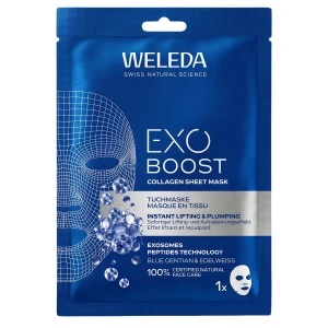 WELEDA - Exo Boost Collagen Sheet Mask - Kolagenová plátýnková maska s hořcem a plesnivcem alpským - 1 ks/20 ml