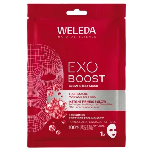 WELEDA - Exo Boost Glow Sheet Mask - Plátýnková maska s granátovým jablkem a maca peptidy - 1 ks/20 ml