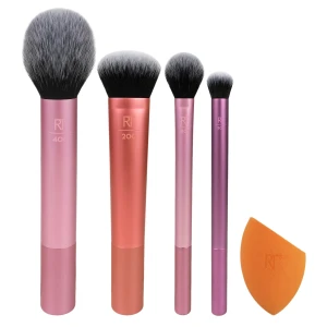 Real Techniques - Everyday Essentials - Sada multifunkčních štětců + houbička na make-up - 5 ks