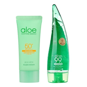 Zestaw Holika Holika - Aloe Waterproof Sun Gel SPF50+/PA++++ - 100ml + Aloe 99% Soothing Gel - 250ml