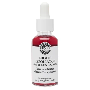 Bioup - NIGHT EXFOLIATOR - Baza Nawilżająca z Kwasem Glikolowym 9%, Smoczym Owocem i Trehalozą - Odnowa i Oczyszczenie Skóry - 30ml