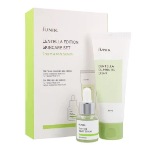 iUNIK - Centella Edition Skincare Set - Kozmetická sada - ošetrujúci gél-krém s pupočníkom ázijským 60ml + sérum pre problematickú pleť s Tea Tree vo
