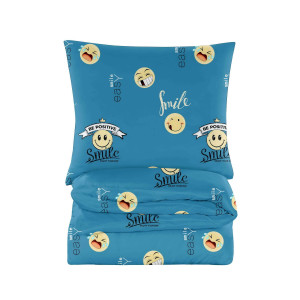 KOMPLET POŚCIELI BLUE 200x200 EMOT SMILE