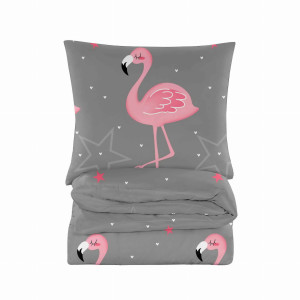 Komplet Pościeli 220x200 z 2 Poszewkami 70x80 Wzór Różowe Flamingi