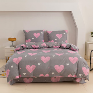 Pościel 160x200 + 2 70x80 poduszki - Komplet Szara z Serduszkami Pink Heart
