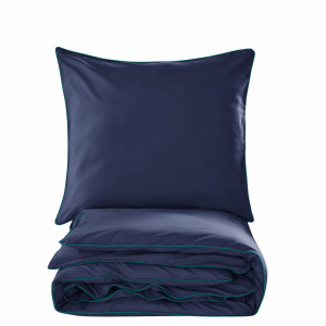Komplet Pościeli Dwuosobowej Basic Granat lamówka turkusowa 160x200 z 2 Poszewkami70x80