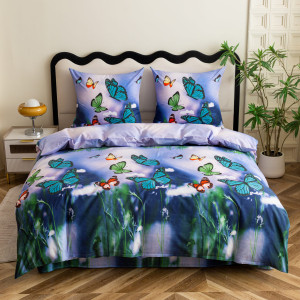 Komplet Pościeli Dwuosobowej Motyle 200x200 z 2 Poszewkami 70x80