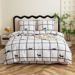 Komplet Pościeli Dwuosobowej Kratka kot 200x200 z 2 Poszewkami 70x80