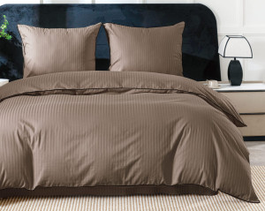 Komplet Pościeli z Adamaszku 220x200 Brązowa, Bawełna Premium + Prześcieradło