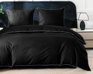 Komplet Pościeli z Adamaszku 160x200 Czarna, Bawełna Premium + Prześcieradło