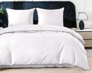 Komplet Pościeli z Adamaszku 160x200 Biała, Bawełna Premium + Prześcieradło