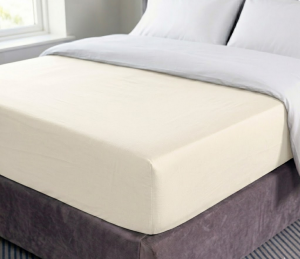Prześcieradło z Gumką 180x200 Ecru, Zakładka 25cm, 100% Bawełna Premium, Kremowe, Grube i Miękkie