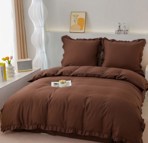 Pościel Premium z Bawełny 160x200 z Brązową Falbaną