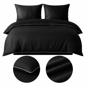 Komplet Pościeli z Adamaszku 160x200 Czarna, Bawełna Premium + Prześcieradło