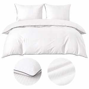 Komplet Pościeli z Adamaszku 160x200 Biała, Bawełna Premium + Prześcieradło