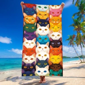 Ręcznik Plażowy 100x180 cm – Mikrofibra – Kotki