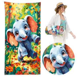 Ręcznik Plażowy 100x180 cm – Mikrofibra – Słoń