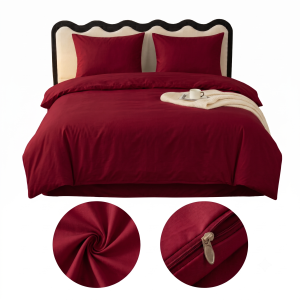 Komplet Pościeli Bordo Dwuosobowej 140x200 z 2 Poszewkami 70x80