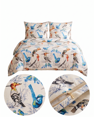 KMPLET POŚCIELI DWUOSOBOWEJ POLIS BIRD 220x200 +2 POSZEWKI NA PODUSZKĘ