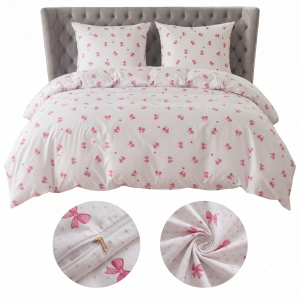 Komplet Pościeli 200x200 z 2 Poszewkami 70x80 w Kokardki PINK BOWS