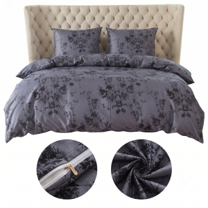 Komplet Pościeli 160x200 z 2 Poszewkami 70x80 w Kwiaty BOTANIC GREY