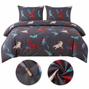 KOMPLET POŚCIELI CZARNA PAPUGI 200x200 WORLD BIRD
