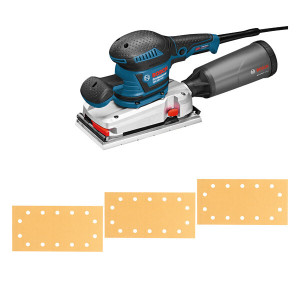 Bosch Schwingschleifer GSS 280 AVE, inkl. Vibrationsdämpfung, Staubbox & 3 Schleifblätter (80-180)