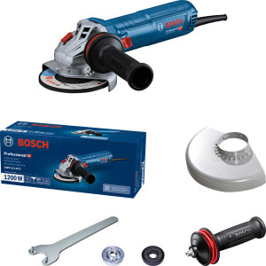 Bosch Winkelschleifer GWS 12-125 S, KickBack, Sanftanlauf, Vibration Control, Zubehörset inkl. Zusatzhandgriff
