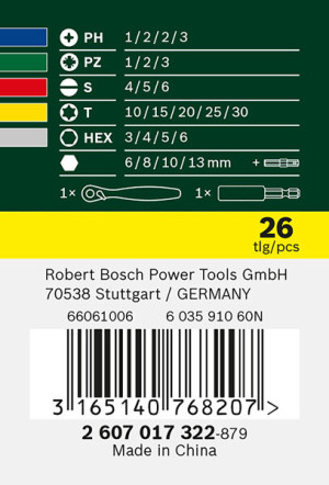 Bosch Schrauberbit- und Ratschen-Set, 26-tlg., robust & vielseitig, inkl. Aufbewahrungstasche