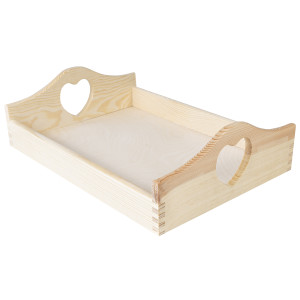 Taca drewniana z uchwytami w kształcie serca 35x25 cm