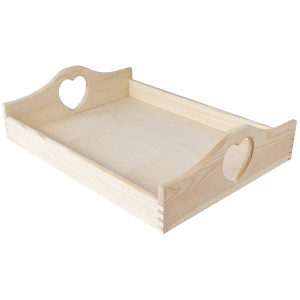 Taca drewniana z uchwytami w kształcie serca 40x30 cm