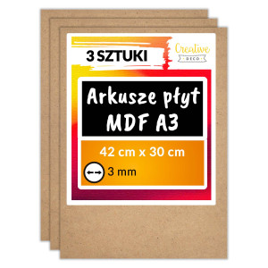 Płyta MDF do cięć laserem 420x300x3mm, A3x3 szt