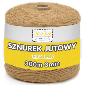 Sznurek jutowy ozdobny do pakowania 3 mm, 300 m