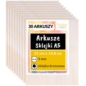 Arkusze sklejki do cięcia laserem 3 mm, A5 x 30 sztuk