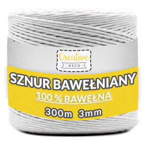 Sznurek do makramy bawełniany 3mm 300m biały