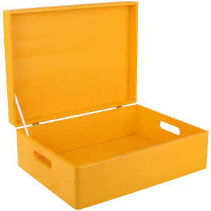 Pudełko drewniane z wiekiem i uchwytami 40x30x14 cm - żółte