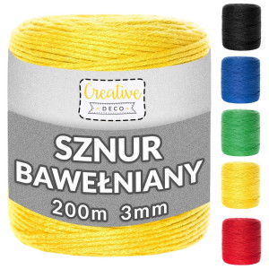 Sznurek do makramy bawełniany 3mm 200m żółty